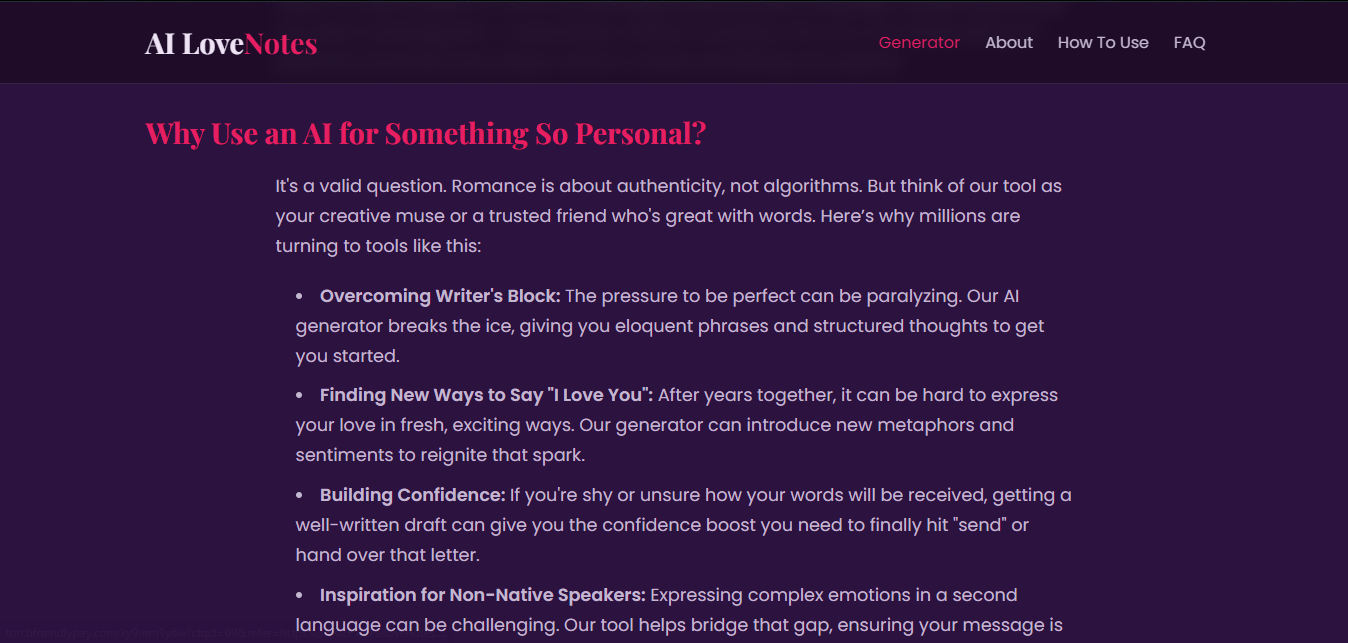 AI Love Letter Generator Interface